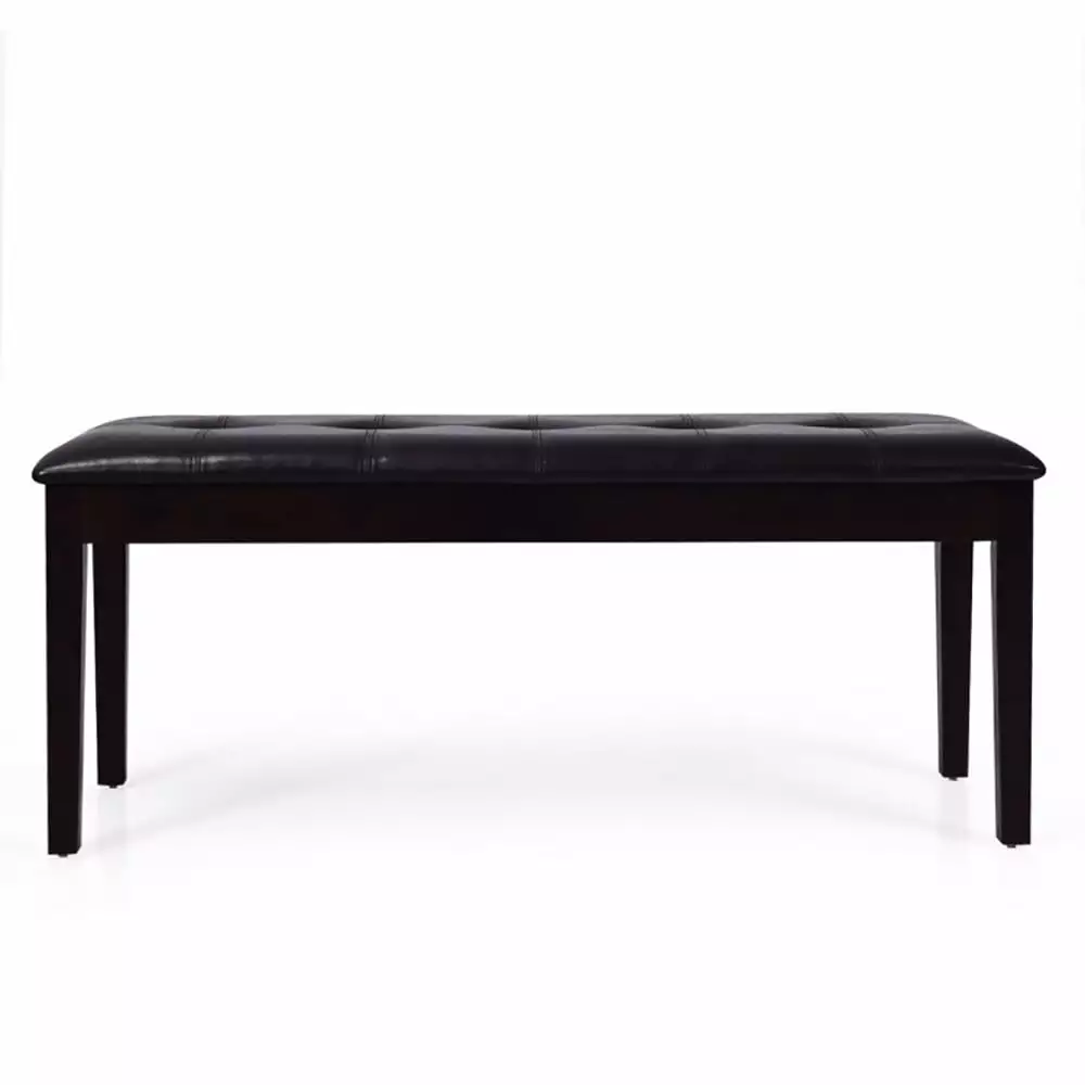 Kadyn Ottoman Bench Foot Rest Stool Upholstered Dining Room PU Bench Solid Wood Button Tufted Brown Benches