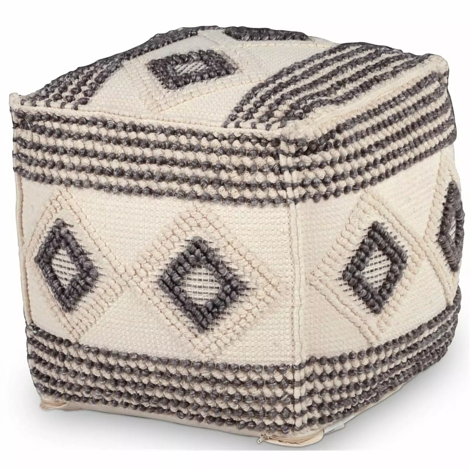 Bowery Hill Transitional Square Handwoven Wool Pouf Ivory Gray Black
