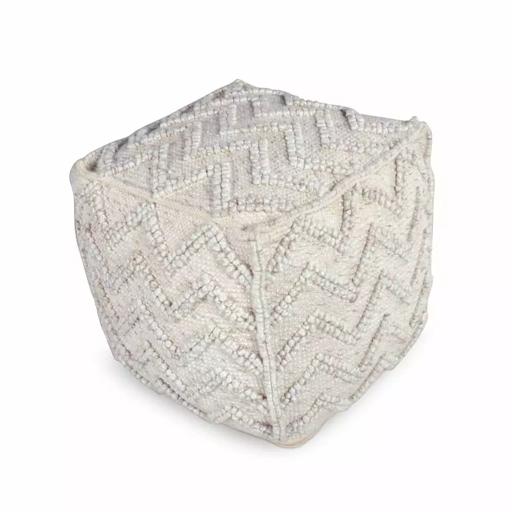 Steve Silver Kenzari Square Zigzag Handwoven Ivory Wool Pouf