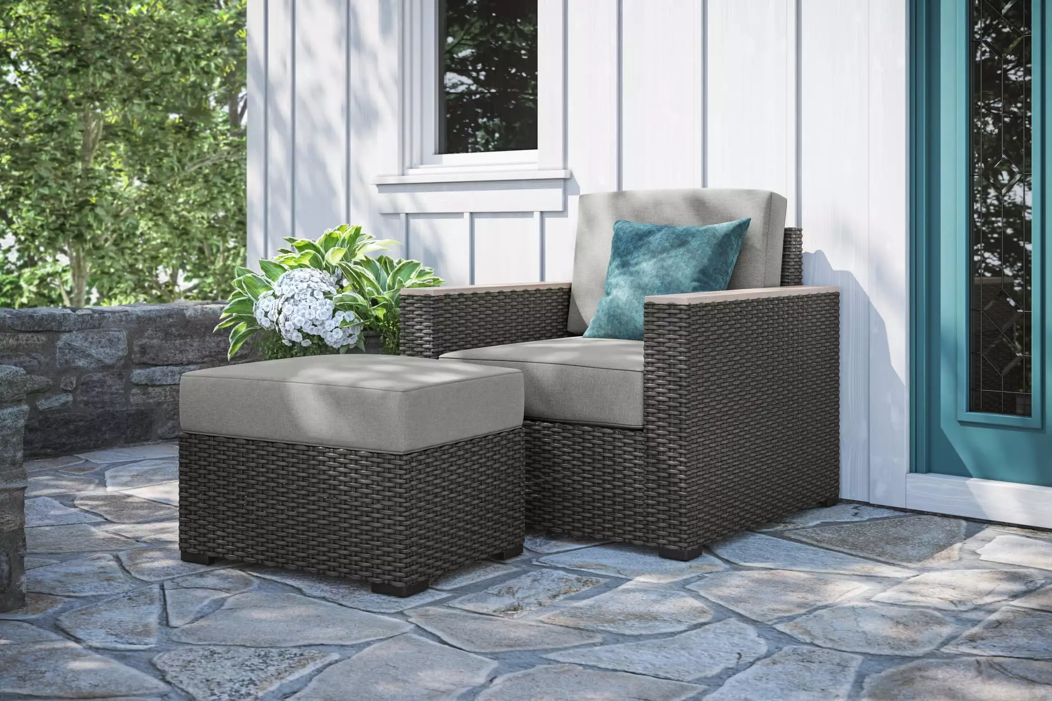 Boca Raton Brown Outdoor Ottoman Waterproof Durable Patio Furniture Footrest Ottomans Homestyles