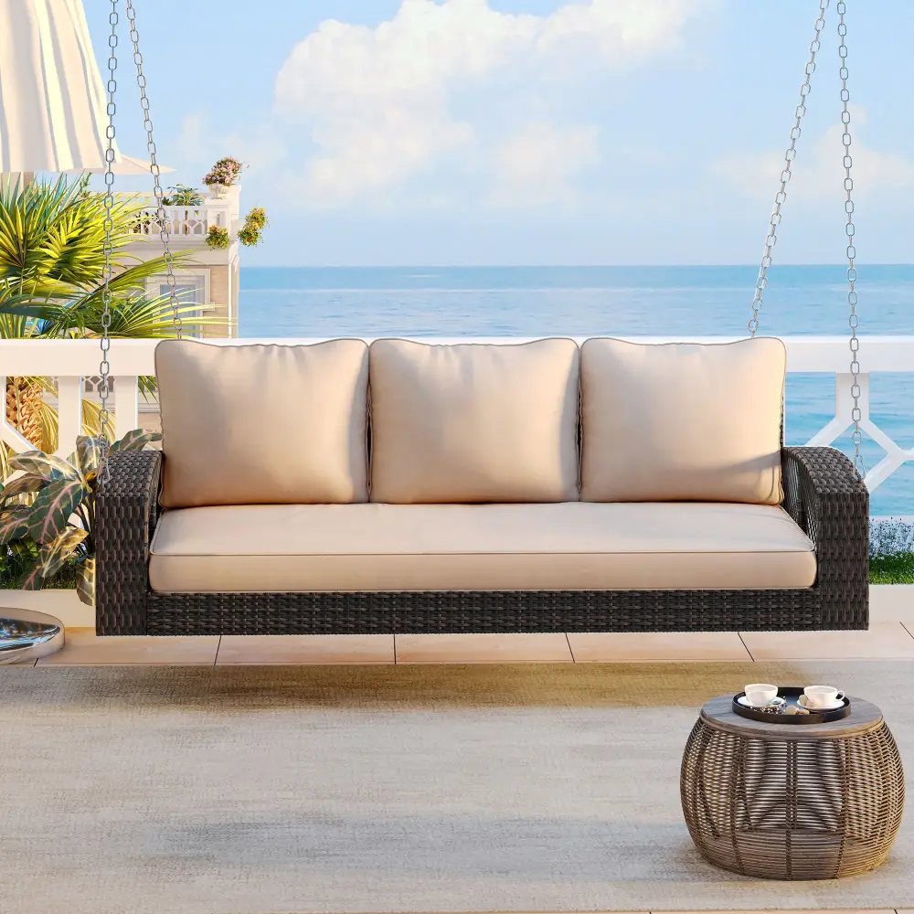 3 Person Large Patio Swing Bench Cushions Backyard