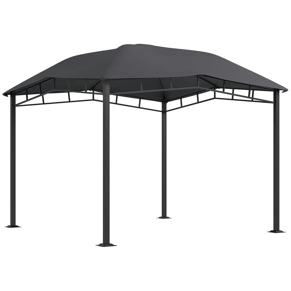 Outsunny - 10' x 10' Soft Top Patio Gazebo Outdoor Canopy Exceptional Geometric Design Roof, All-Weather Steel Frame - Gra...