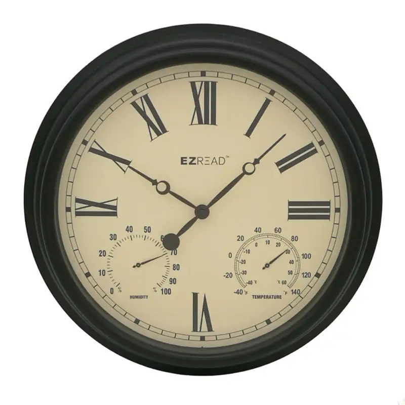 Headwind EZ Read Classic Clock/Thermometer/Hygrometer Metal Black 15 . Pack 4