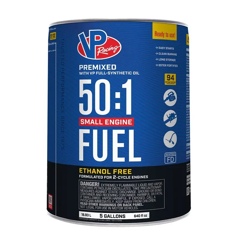 VP Racing 6232 50:1 Pre-Mixed Small Engine Fuel, Aromatic Hydrocarbon, Azure, 5 gal Pail