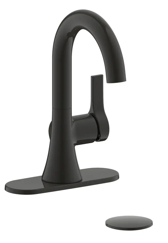 Fontaine Varenne 4 . Centerset Single-Handle Modern Bathroom Faucet Deck Plate and Pop-Up Assembly Matte Onyx