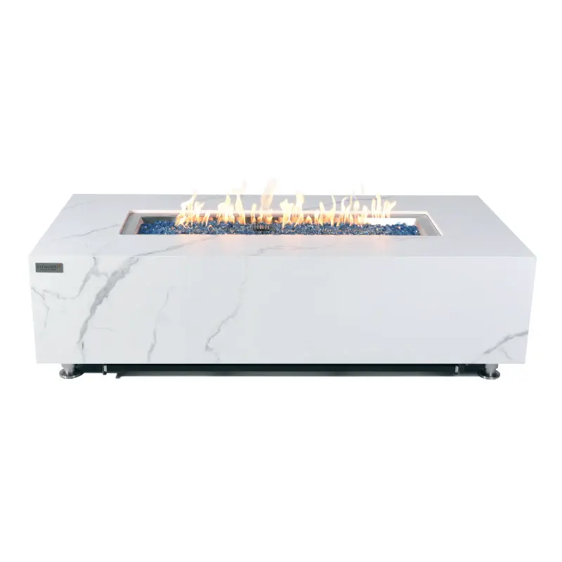 Commercial-Grade Elementi Plus - Carrara Rectangular Marble Fire Pit Table - OFP121BW