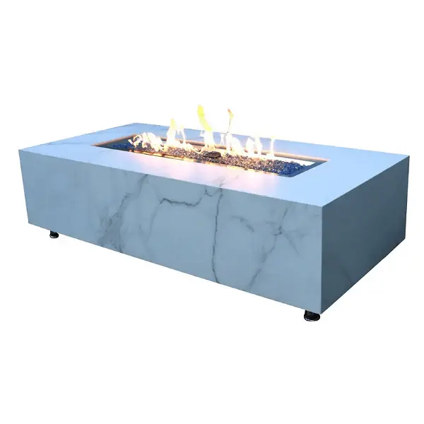 Elementi - Carrara Marble Porcelain Rectangular Fire Pit Table - OFP121BW 2-Year Warranty