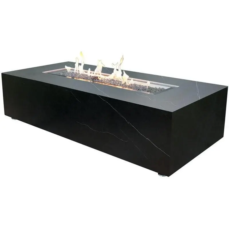 Elementi - Varna Marble Porcelain Rectangular Fire Pit Table - OFP121BB Cover Included