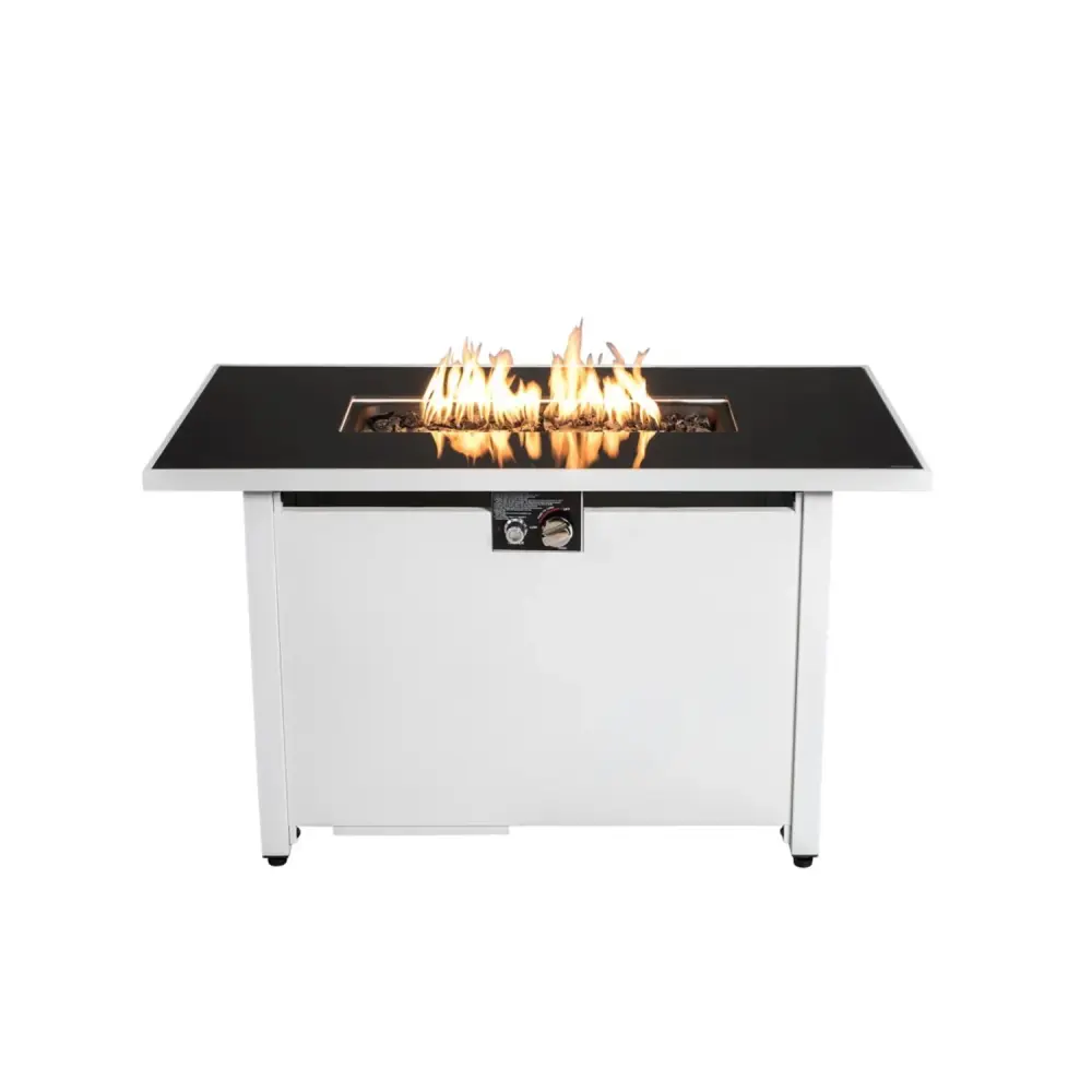 Outdoor 43" Rectangular Fire Pit Table Customizable Flame Control - White Spark Screen & Cover