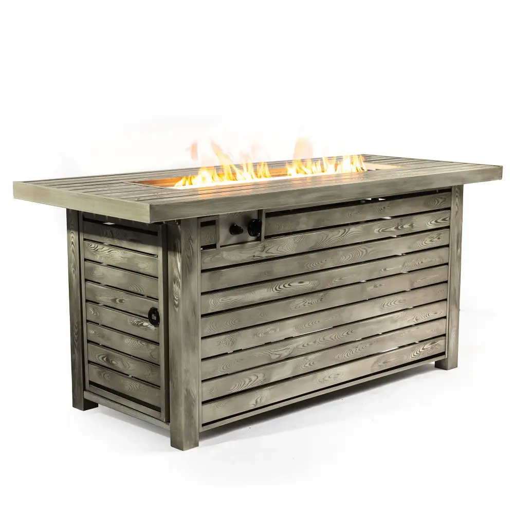 54" Propane Gas Fire Pit Table, 50000 Btu Rectangular Steel Fire Pit Imitation Wood Grain Outside Patio Deck Garden Courty...