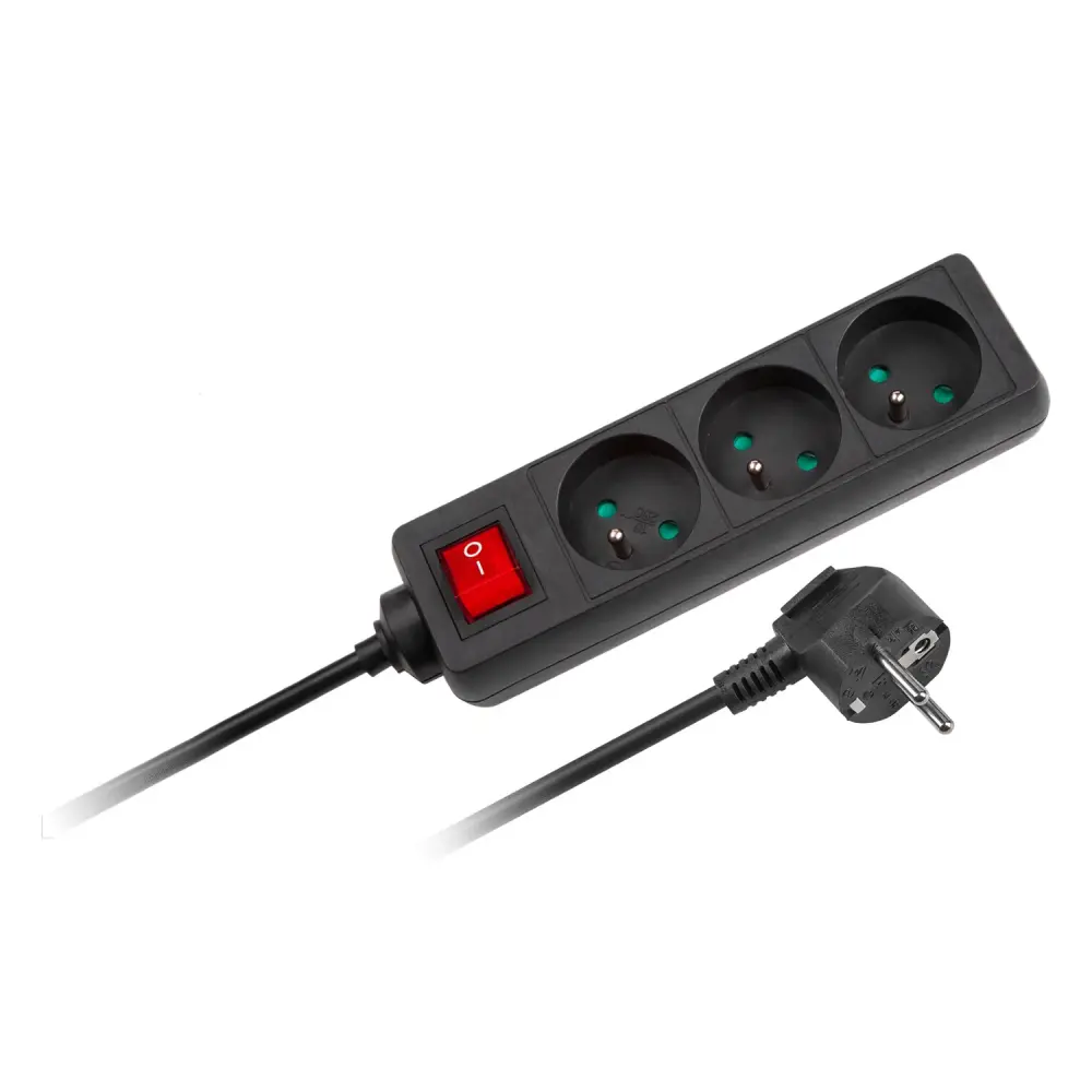 Rebel 3-Outlet Extension Cable Switch, 1.5m - Jet-black (URZ3197-1.5)