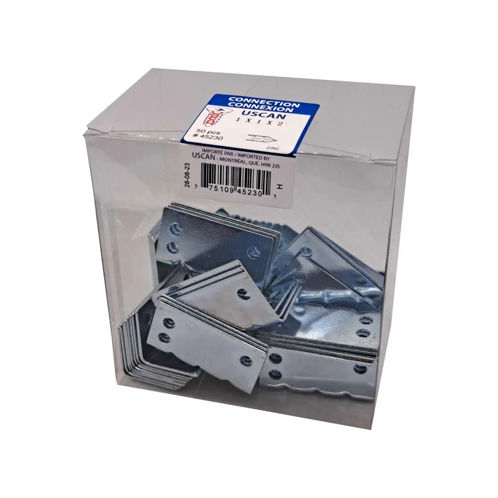 Zinc Plated Metal Connection Bracket, 1'' x 1" x 2" (50 Units)
