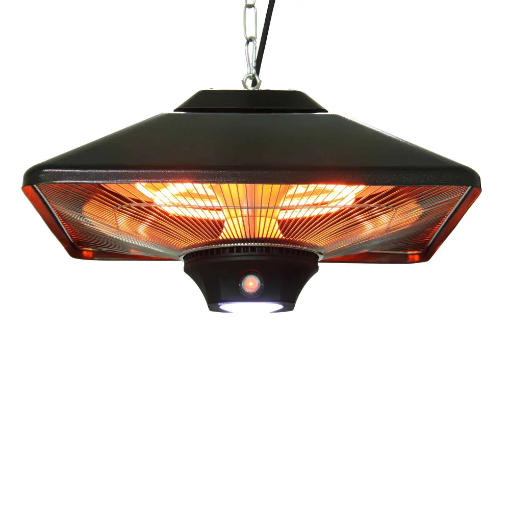 Weather-Resistant Hanging Infrared Electric Patio Heater DEL Lighting, Threefold Wattage, (700 W / 800 W / 1,500 W)