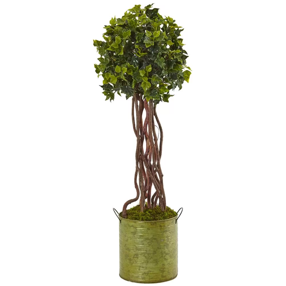 Nearly Natural English Ivy Artificial Tree Metal Planter UV Resistant