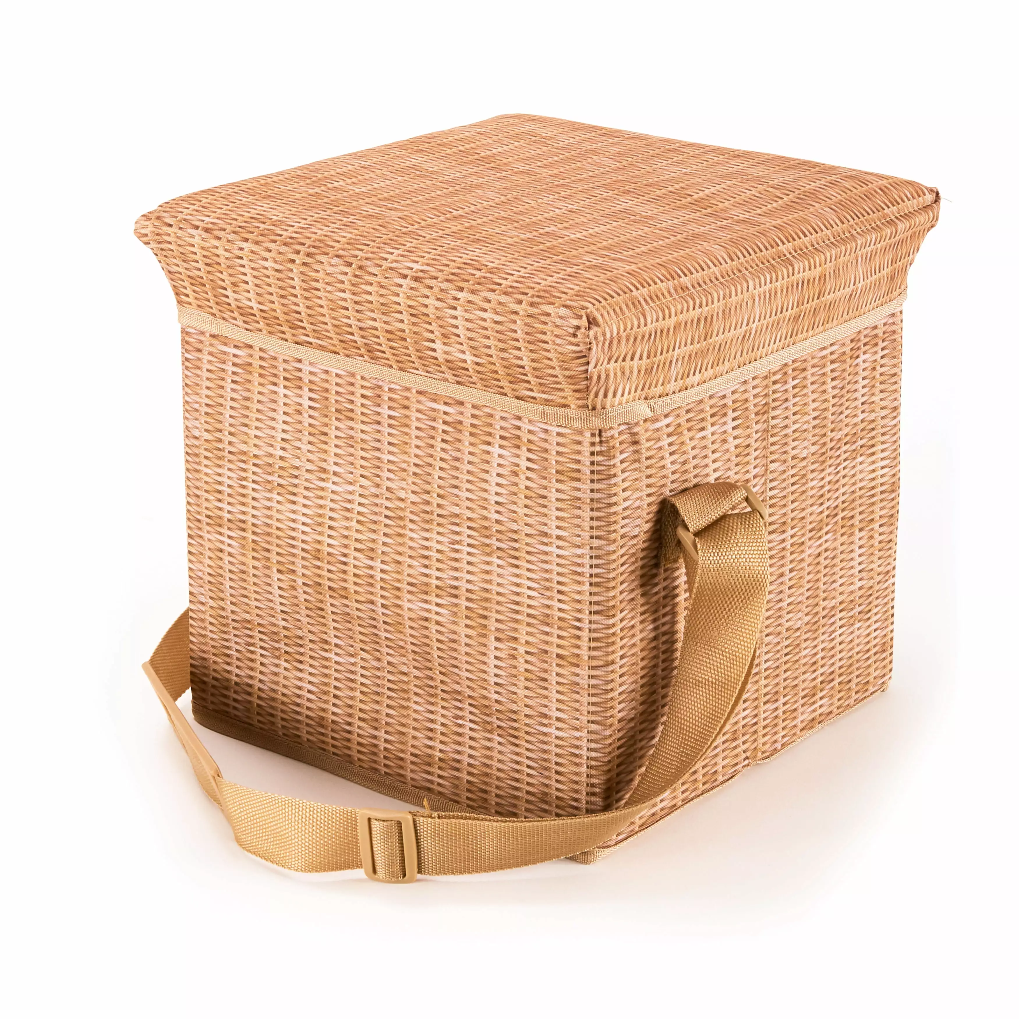 Wicker Picnic Cooler Seat Insulated Storage Bench Outdoor Entertaining Kikkerland Design