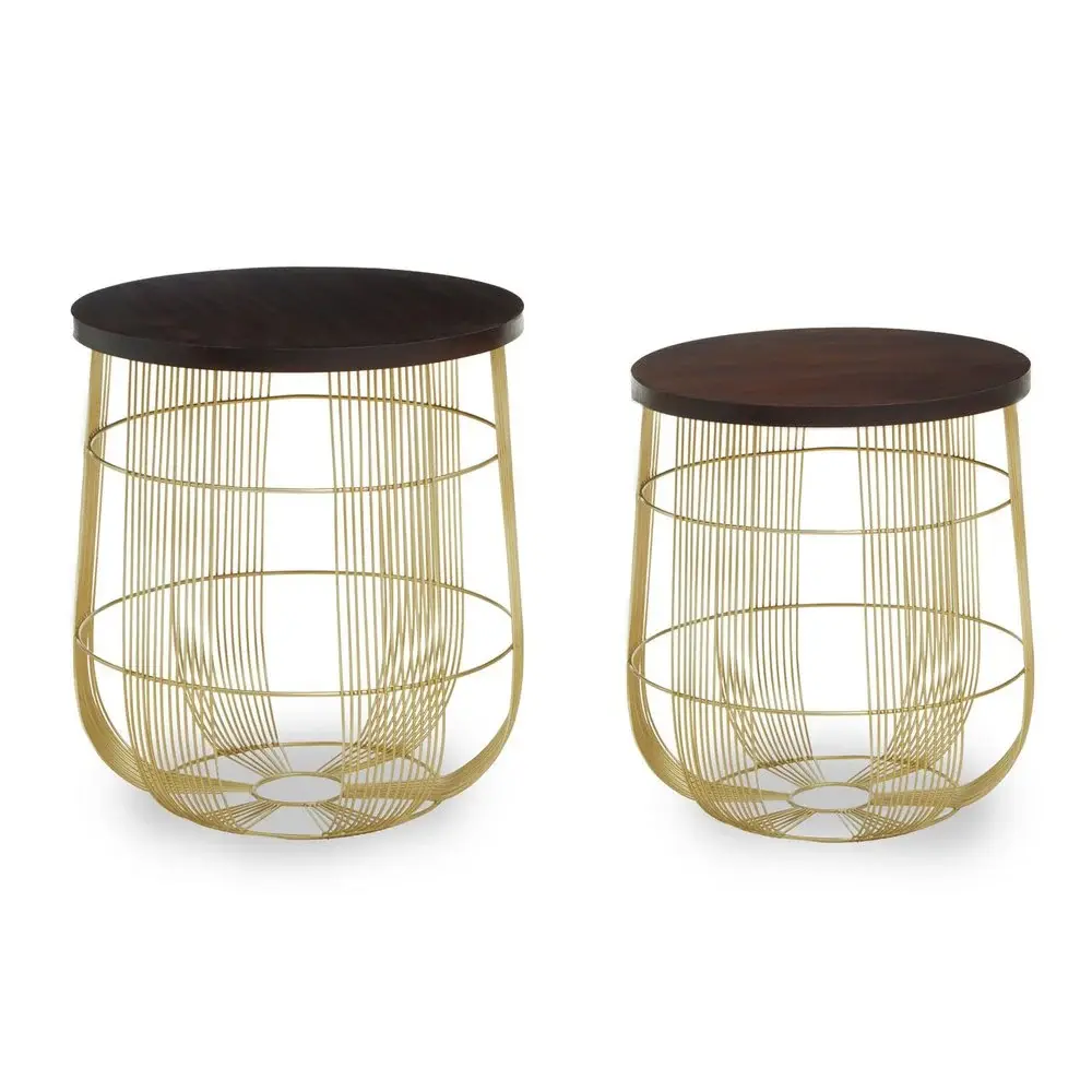 Amora Set 2 Side Tables - Walnut & Warm alloy