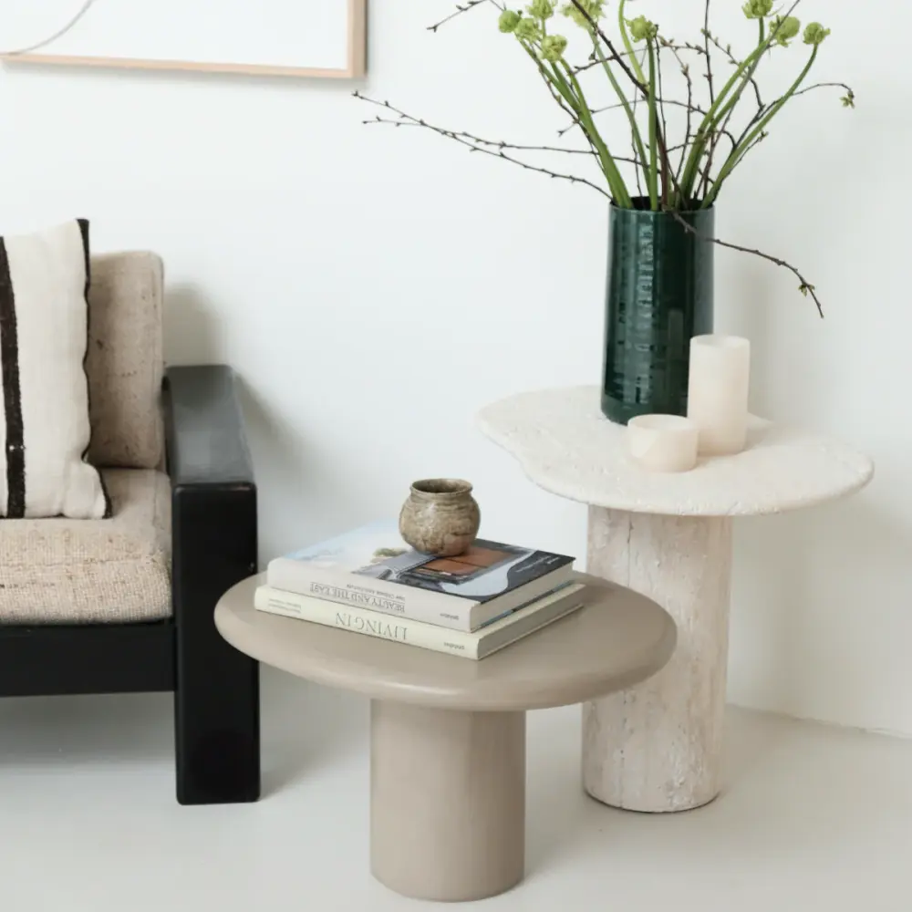 Canberra - Natural Side Table - MicroSkin - Olive Green