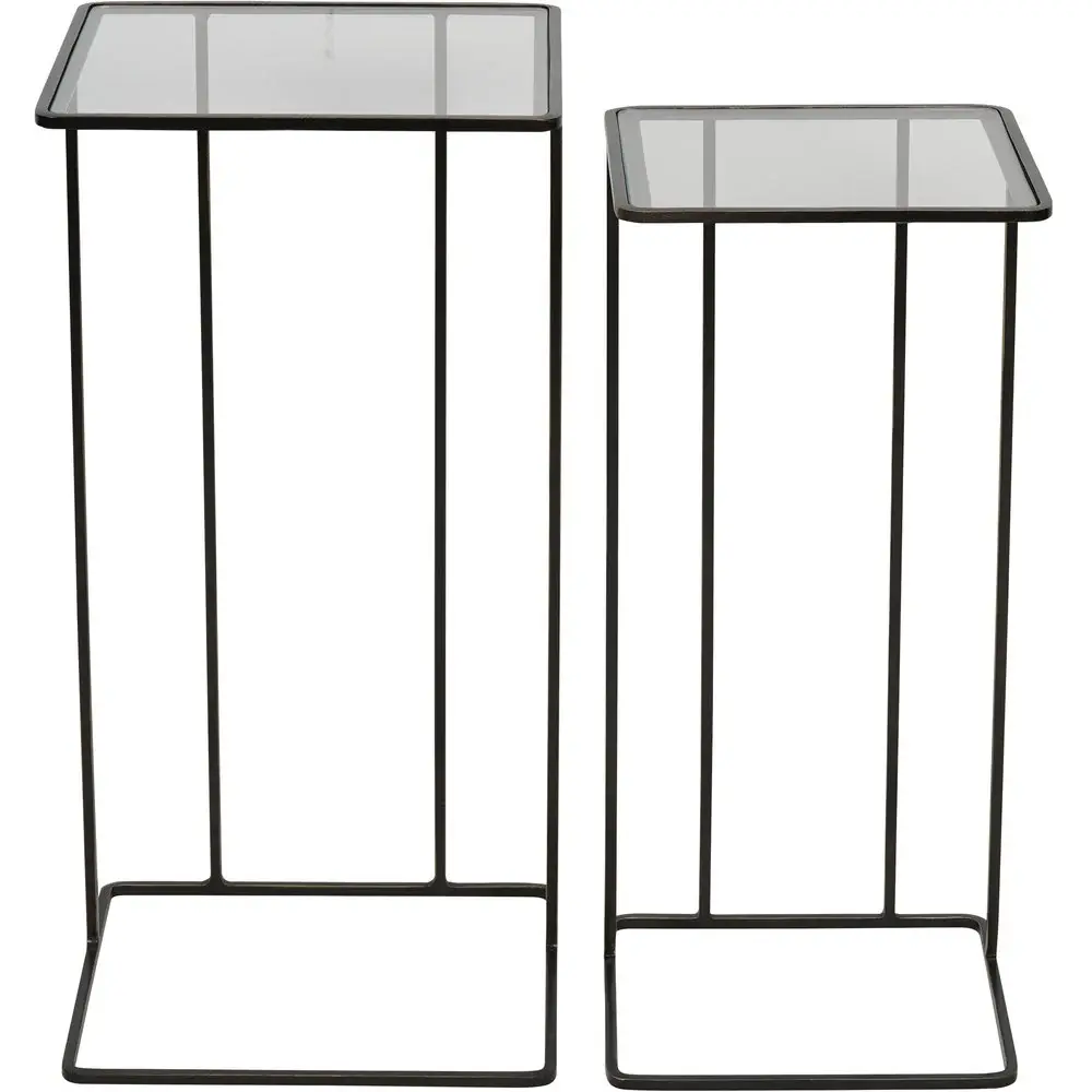 Linz Set 2 Side Tables - Glass & Metal