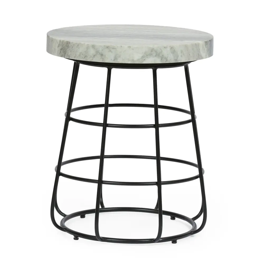 Side Table Marble Top And Iron Base - Jet-black / White All-Weather Wicker