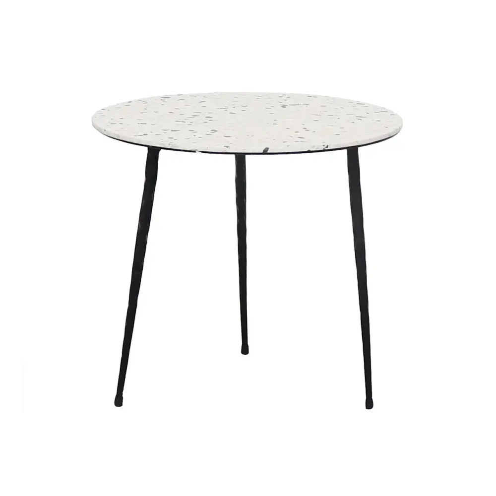 Side table Mauritz - Black/White Terrazzo - 40x40x40cm Acacia Wood