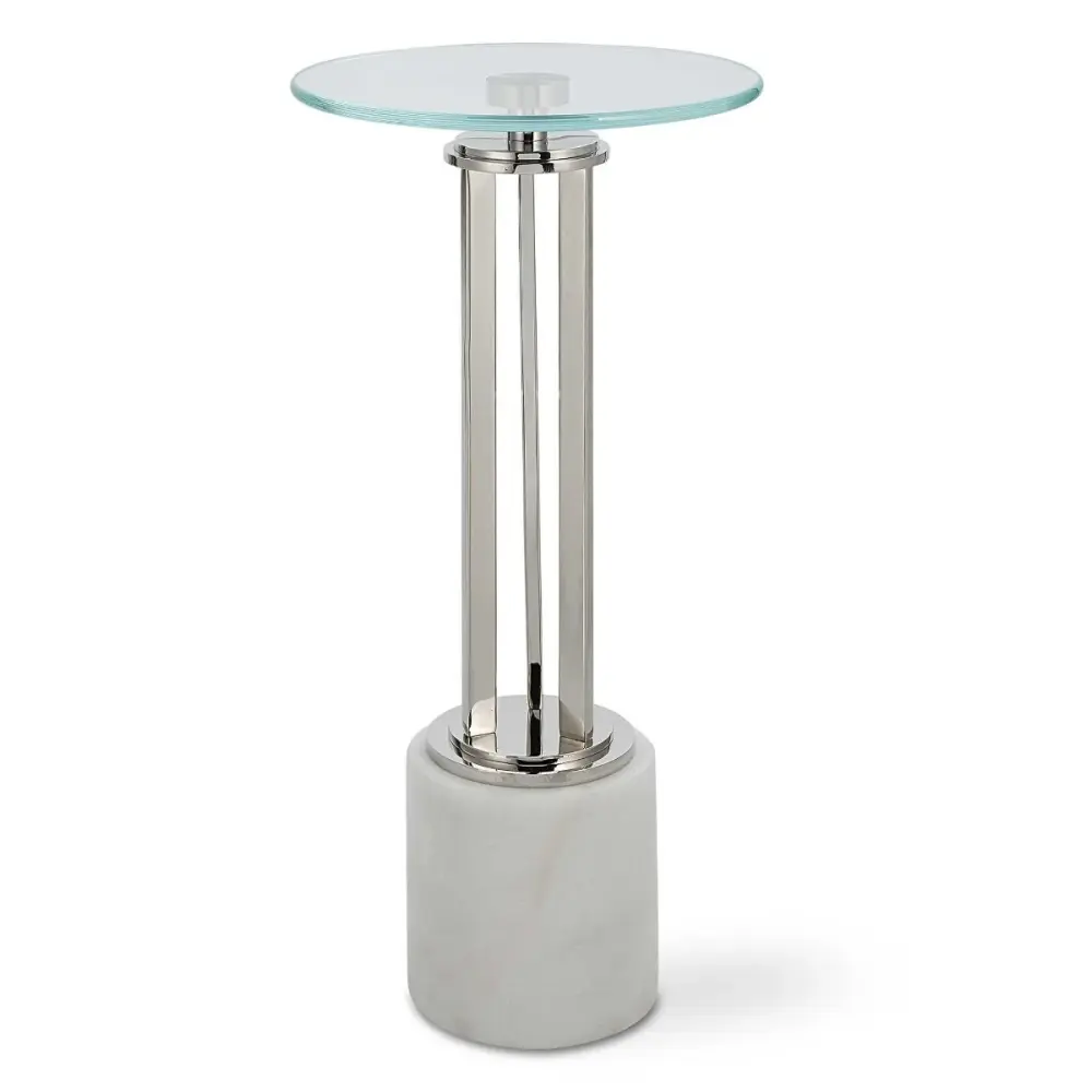 Tower Round Side Table - Marble & Glass Poolside