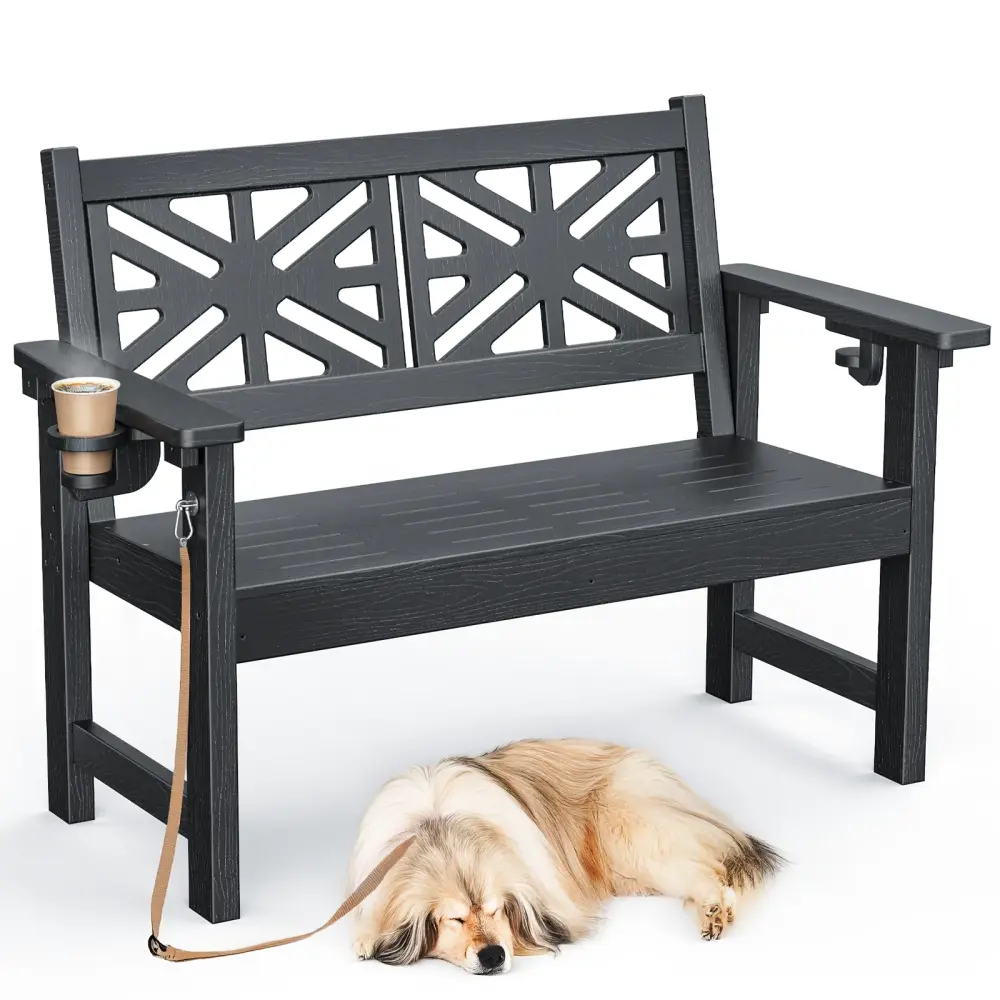 2-Person Weatherproof Outdoor Bench – Heavy-Duty HDPE Garden & Patio Seating, Onyx, OL-OF009