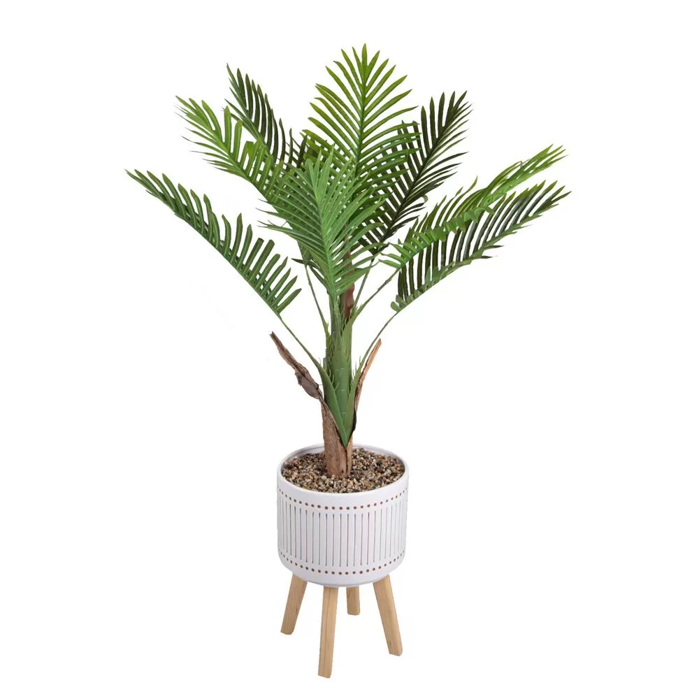 Flora Bunda 4 ft. Areca Palm Ceramic Planter on Wood Stand Home Decor