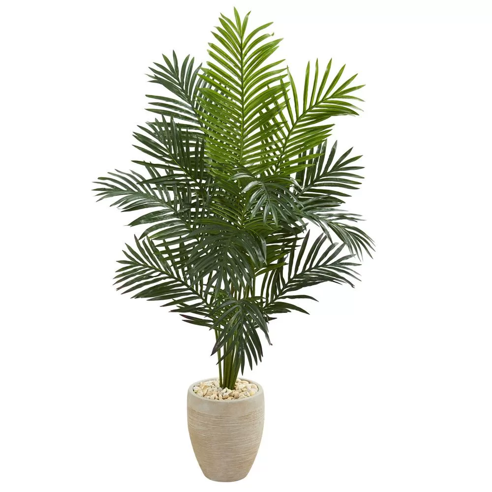 Nearly Natural 5.5 ft. Paradise Artificial Palm Tree Sand Colored Planter
