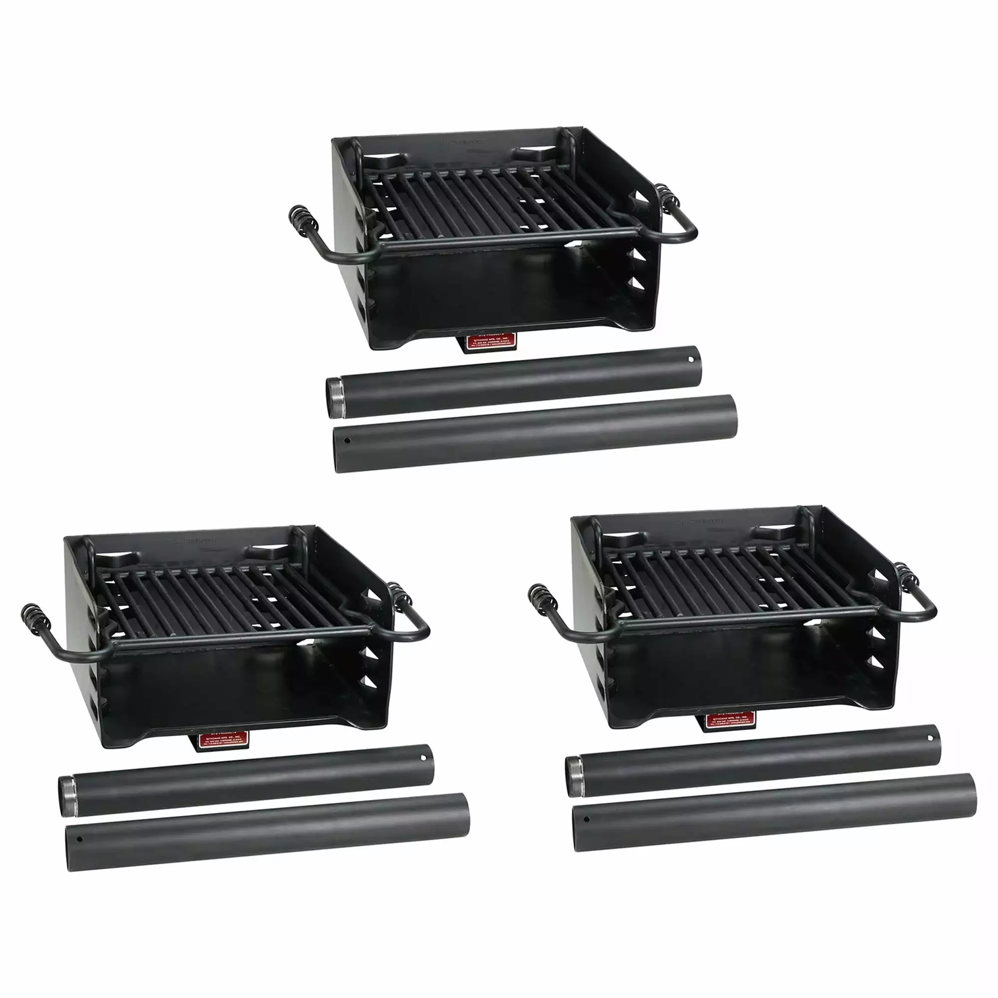Pilot Rock Park Style Outdoor BBQ Charcoal Grill & Post Black 3 Pack