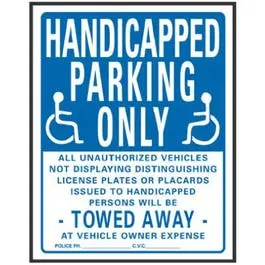 Handicapped Parking Only Sign Blue White Plastic 19 x 15 Inches ADA Compliant Hy-Ko