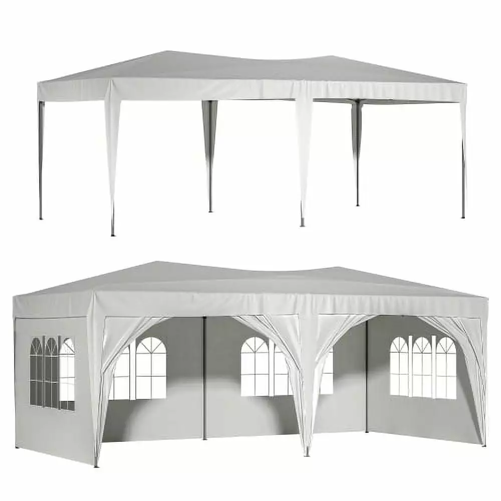 10x20 EZ Pop Up Canopy Tent 6 Removable Sidewalls Carry Bag and Weight Bags Beige White Hypeshops