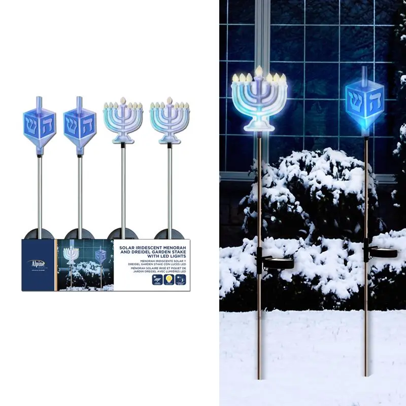 Alpine Iridescent Menorah Dreidel Stake Pathway Decor Pack 20