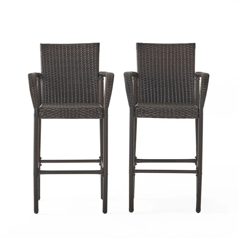 Outdoor Rattan Wicker Bar Chair Metallic Frame - Brown
