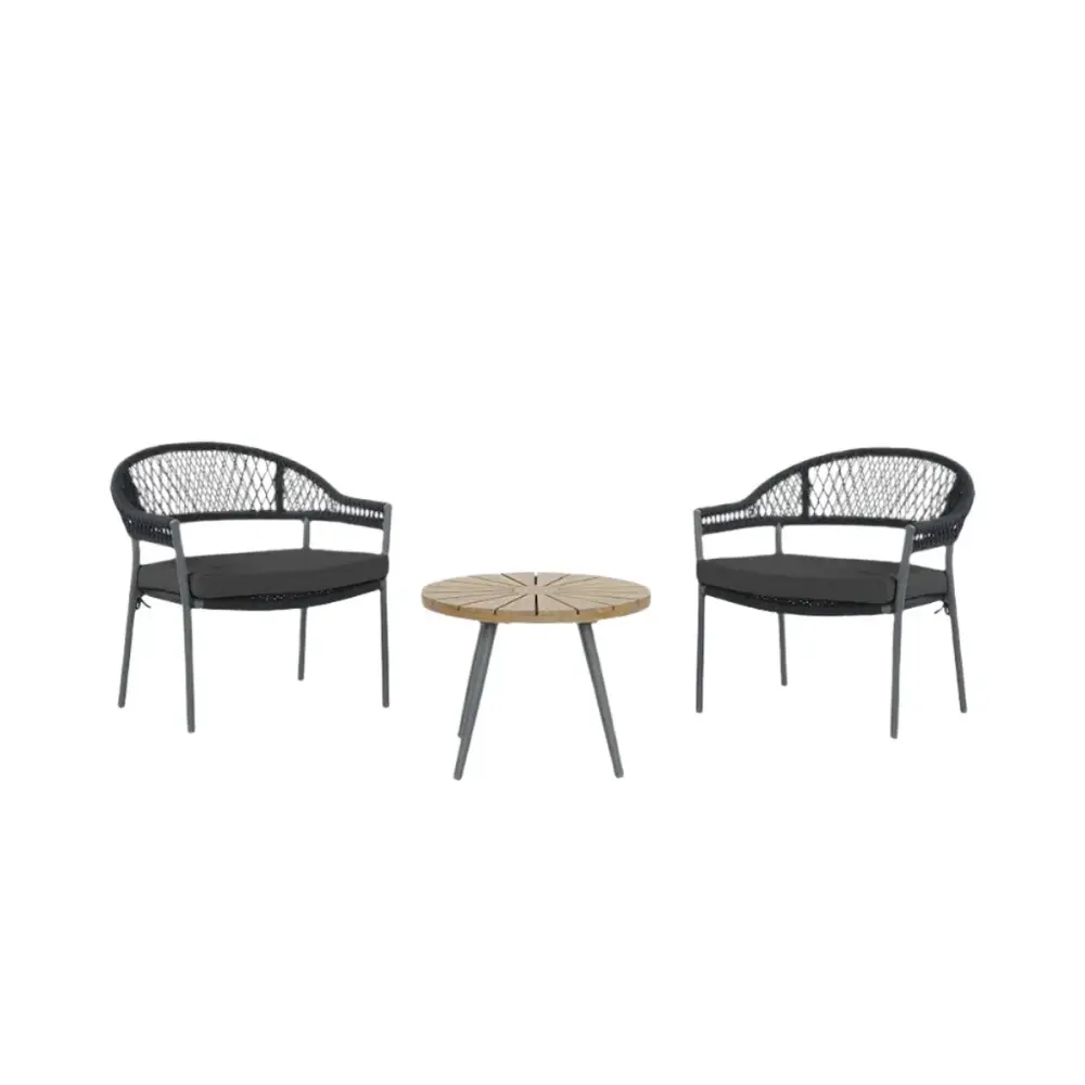 Bisou Outdoor Bistro Set - Teakwood & Black Powder Coated Steel Frame