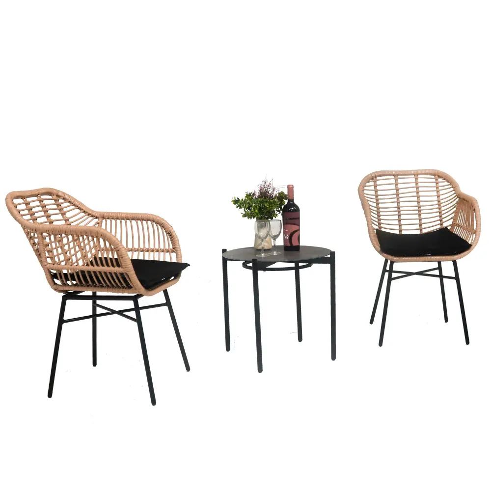Dining Aluminum 3 Pieces Luxury Outdoor Wicker Furniture, Patio Bistro Style Table And Chair Combination, Weather Resistan...