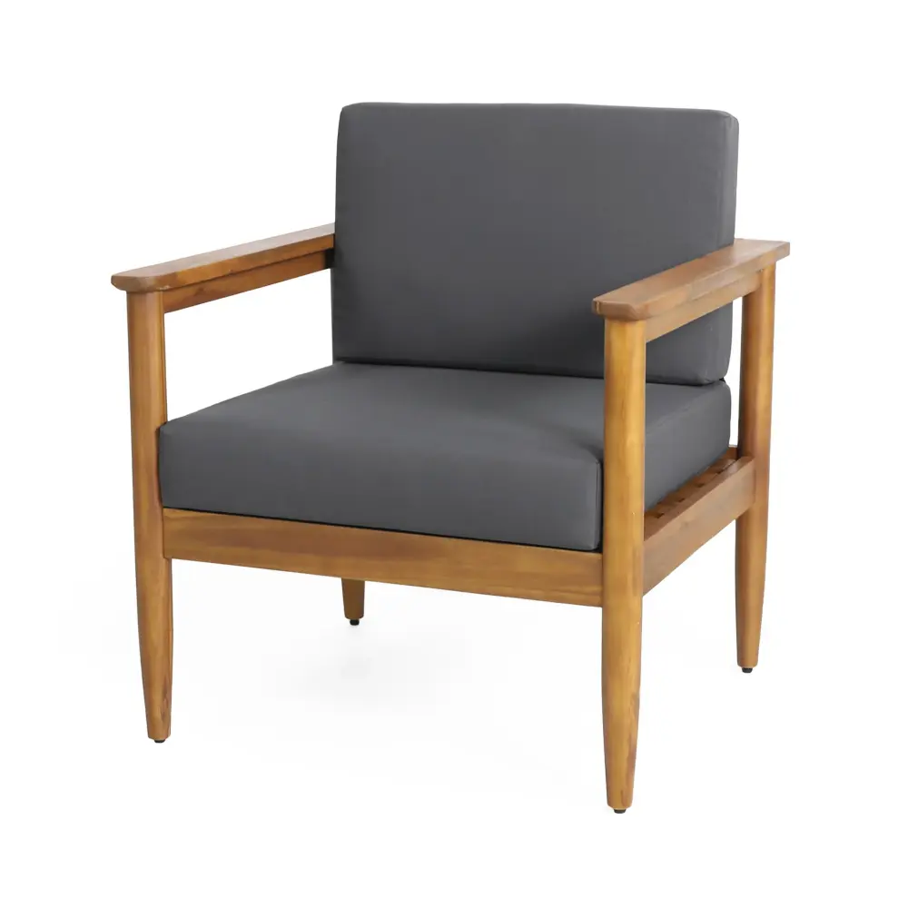 Outdoor Club Chair, Patio Chair Teak Acacia Wood Frame - Dark Graphite