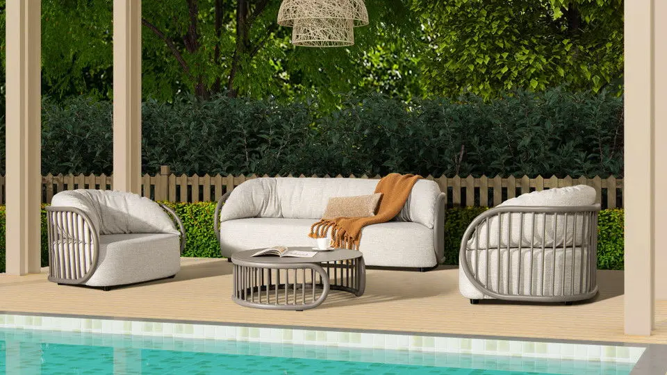 Harper - Indoor/Outdoor Up-to-date Round Coffee Table - Geige Taupe Aluminum