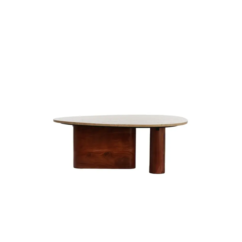 Weather-Resistant Mahelona Travertine Coffee Table - Sand & Taupe Wood
