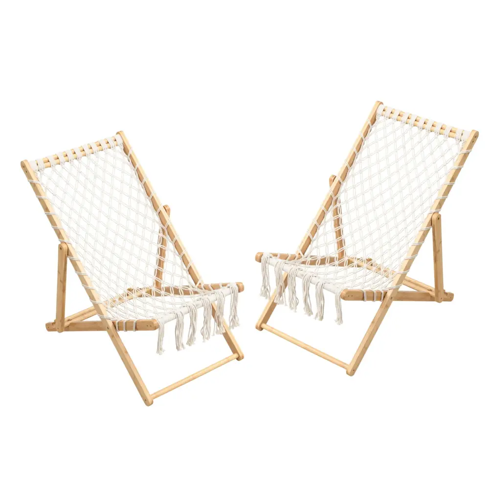 Bamboo Weaving Chair Set Handwoven Rope Patio And Living Spaces - Natural