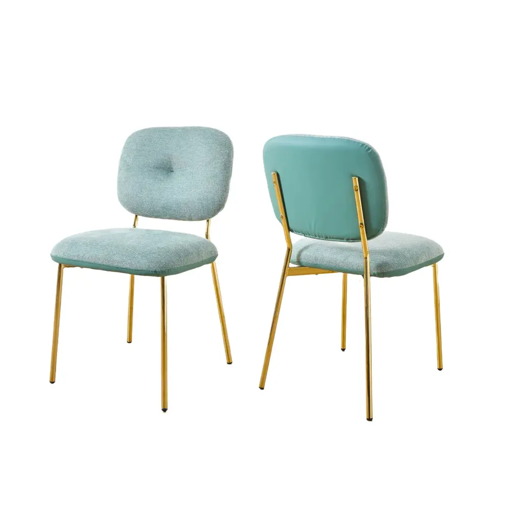 Modern Dining Chairs (Set 2) Upholstered Accent Chairs Steel Legs Space Saving Contemporary Seating - Green