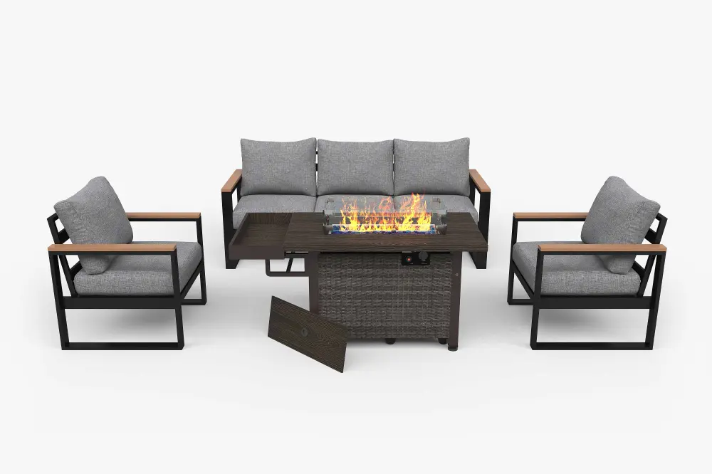 Modular Sectional 4 Pcs Aluminum Outdoor Conversation Adjust w Fire Table