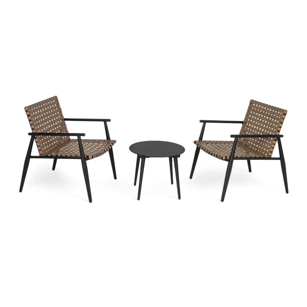Outdoor Chat Place, 2 Chairs & Side Table - Black / Brown