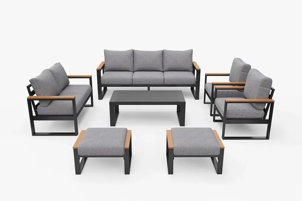 7 Pcs Aluminium Outdoor Conversation Set w Coffee Table Sunbrella Cushions