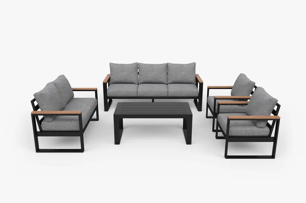 5 Pcs Aluminum Outdoor Conversation Adjust w Coffee Table