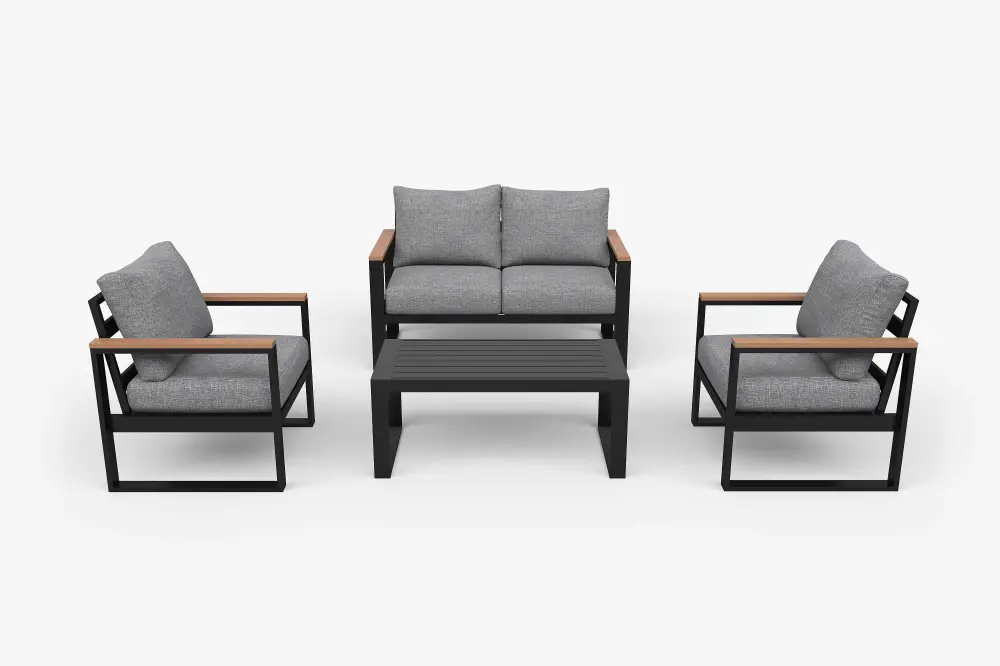 4 Pcs Aluminum Outdoor Conversation Place w Coffee Table, Loveseat Sunbrella Cushions