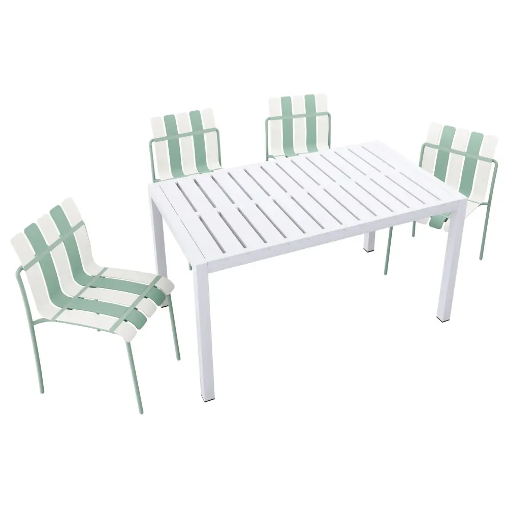 4 Piece Set Modern Color Block Designed Single Chairs Long Table