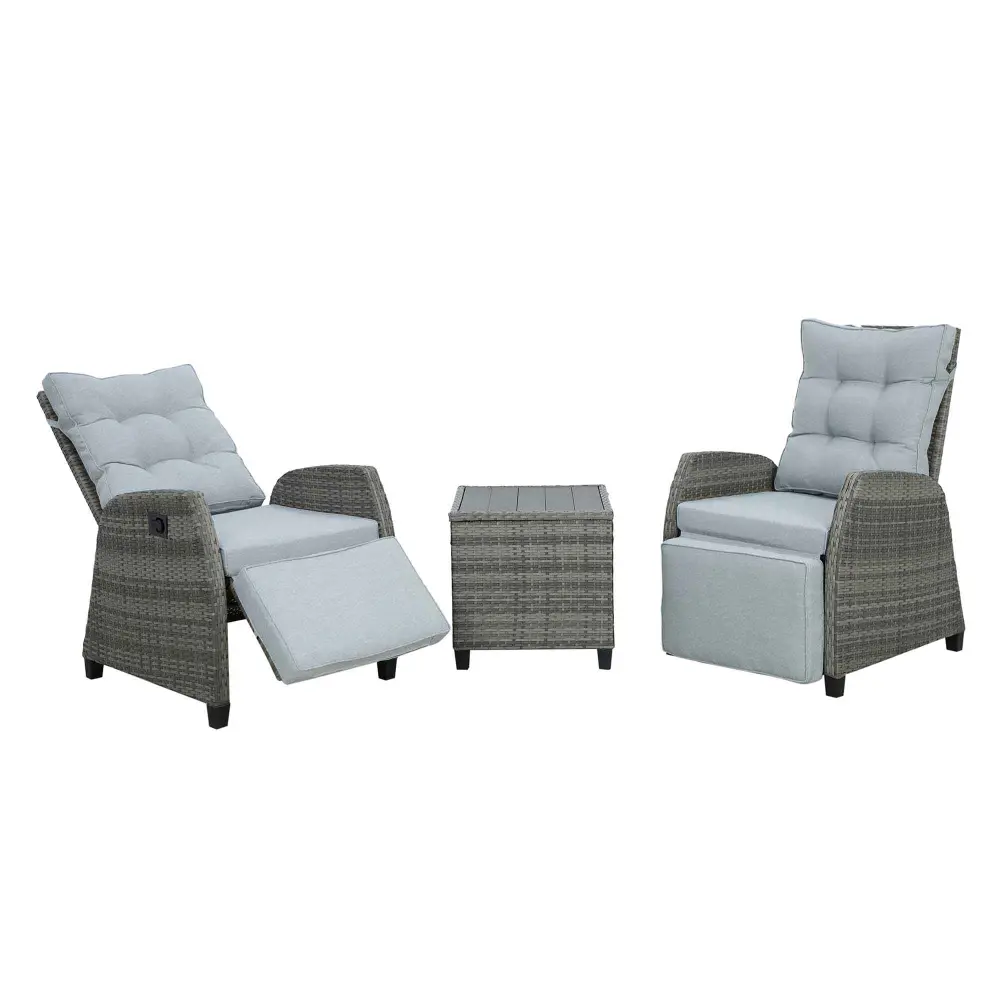 Reims Steel and Wicker Reclining Conversation Place, 3-Piece