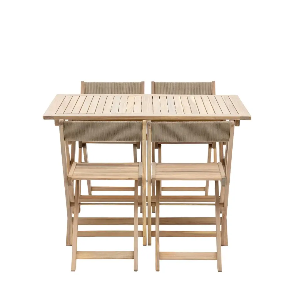 Lindos Acacia Folding Dining Set - Unrefined Cushions & Pillows