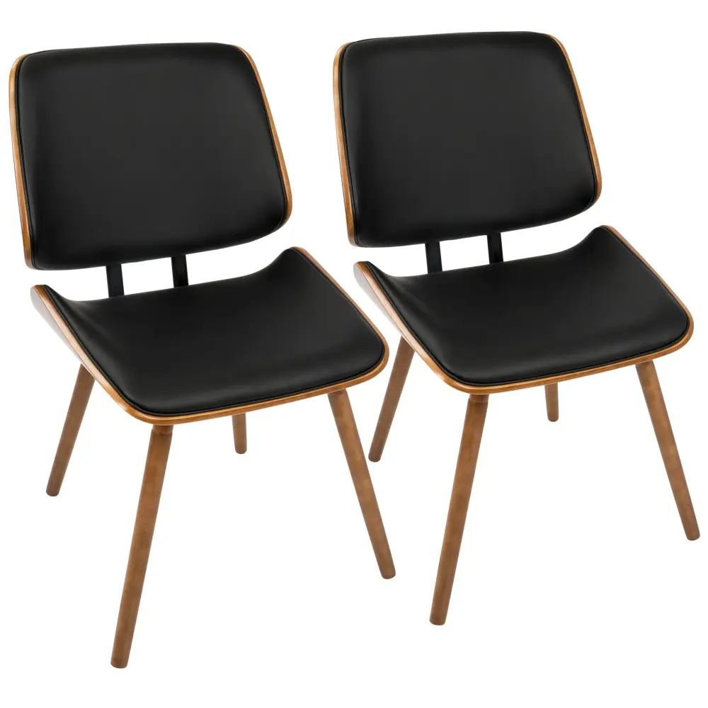 Lombardi - Mid-Century Minimalist Dining / Chair (Set 2) - Walnut / Black 7-Piece Configuration