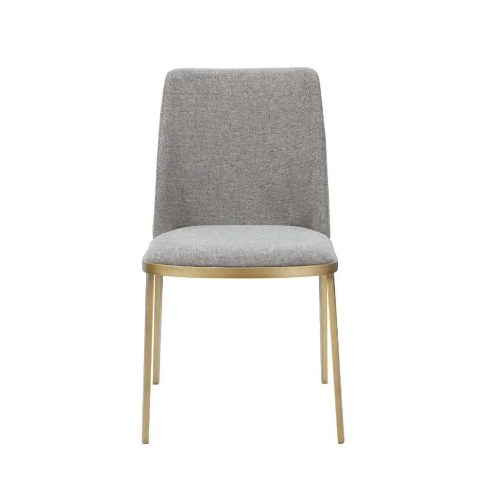 Modrest Brent- Contemporary Airy Grey Fabric + Brass Dining Chair Set 2